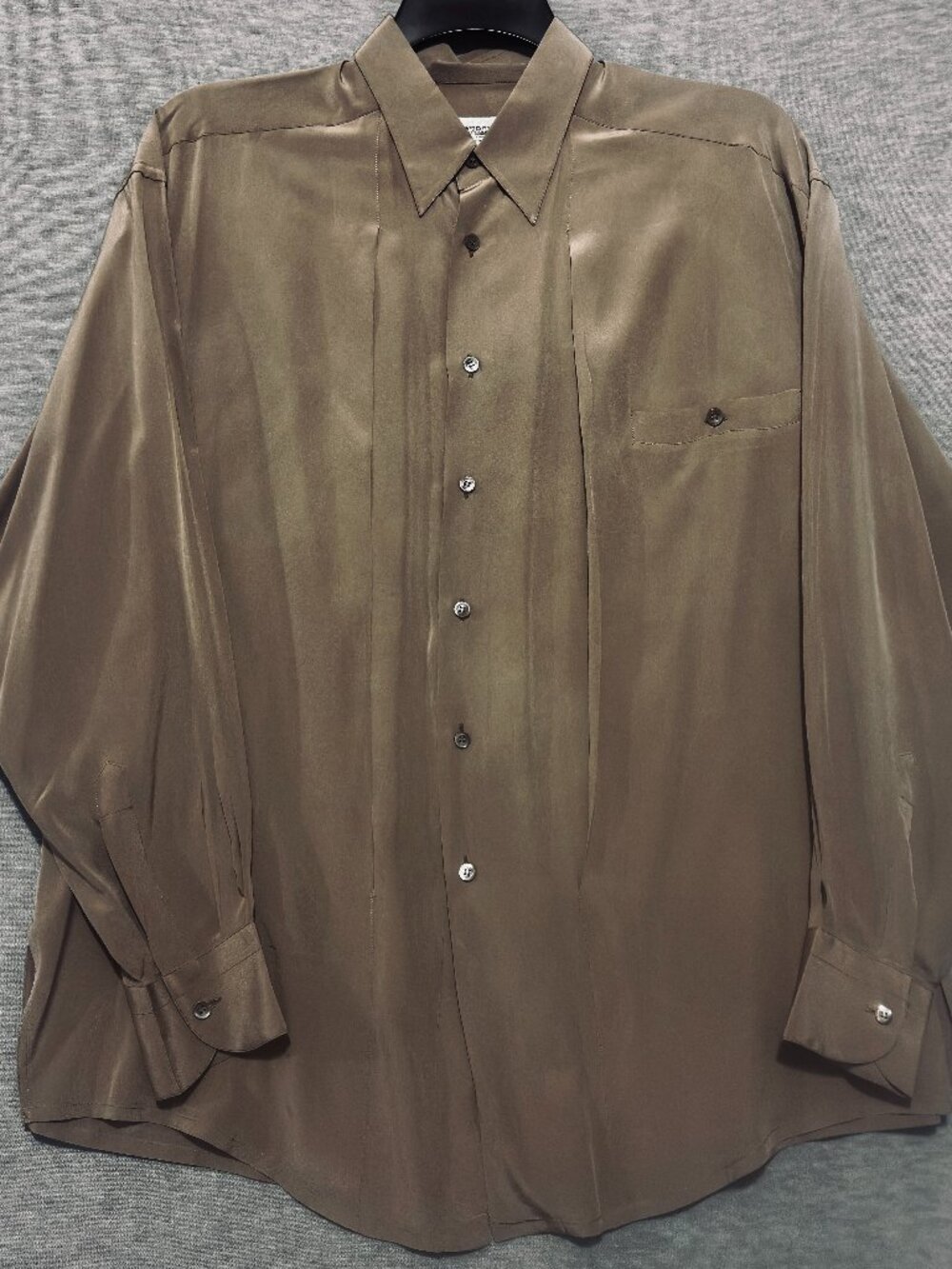 Vintage Pancaldi & B Dress Shirt Men M brown taupe 110% Silk pleated long sleeve